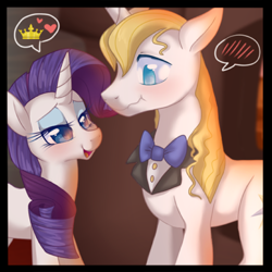 Size: 412x412 | Tagged: safe, artist:ambunny, edit, character:prince blueblood, character:rarity, species:pony, species:unicorn, ship:rariblood, cropped, female, heart, looking at each other, male, mare, pictogram, shipping, stallion, straight
