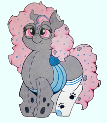 Size: 1314x1512 | Tagged: safe, artist:dorky-oreo-pone, oc, oc only, oc:patchwork pawprint, species:changeling, species:pony, belly, chubby, chunkling, clothing, cute, female, fluffy, glasses, mare, original species, plush pony, plushling, shy, socks, soft, solo, squishy, thigh highs, traditional art