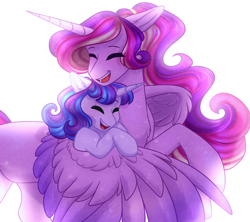 Size: 1800x1600 | Tagged: safe, artist:purplegrim40, character:princess cadance, character:princess flurry heart, species:alicorn, species:pony, cute, cutedance, duo, eyes closed, female, filly, flurrybetes, happy, hug, mare, mother and daughter, simple background, smiling, white background