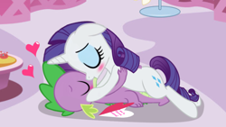 Size: 1136x640 | Tagged: safe, artist:georgegarza01, character:rarity, character:spike, ship:sparity, episode:hearts and hooves day, g4, my little pony: friendship is magic, female, heart, holiday, kissing, male, shipping, show accurate, straight, valentine's day, valentine's day card