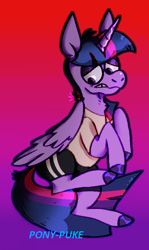 Size: 524x879 | Tagged: safe, artist:pony-puke, character:twilight sparkle, character:twilight sparkle (alicorn), species:alicorn, species:pony, episode:starlight the hypnotist, spoiler:interseason shorts, colored hooves, female, gradient background, insect, ladybug, lidded eyes, mare, uncomfortable