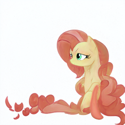 Size: 512x512 | Tagged: safe, ai model:aerial, machine learning generated, character:fluttershy, species:pegasus, species:pony, female, looking away, simple background, solo, tired, white background