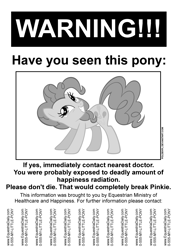Size: 2480x3508 | Tagged: safe, artist:poldekpl, part of a set, character:pinkie pie, parody, poster, smiling, text, warning