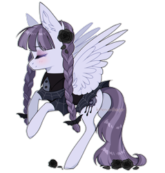 Size: 1200x1254 | Tagged: safe, artist:kitten-in-the-jar, character:inky rose, species:pegasus, species:pony, blushing, clothing, eyes closed, female, flower, mare, rose, simple background, smiling, solo, transparent background