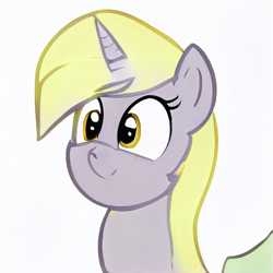 Size: 512x512 | Tagged: safe, ai model:aerial, character:derpy hooves, species:pony, species:unicorn, cute, female, race swap, simple background, solo, white background
