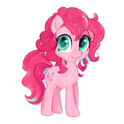 Size: 512x512 | Tagged: safe, ai model:aerial, character:pinkie pie, species:earth pony, species:pony, female, looking at you, simple background, solo, white background