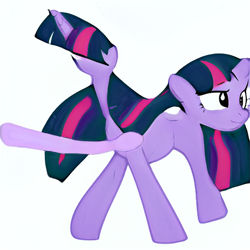 Size: 512x512 | Tagged: safe, ai model:aerial, machine learning generated, character:twilight sparkle, character:twilight sparkle (alicorn), species:alicorn, species:pony, abomination, female, kill me, mare, nightmare fuel, not salmon, simple background, solo, wat, white background, wtf