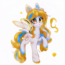 Size: 512x512 | Tagged: safe, ai model:aerial, machine learning generated, oc, oc only, oc:harmony comet, species:pegasus, species:pony, female, looking at you, mare, raised hoof, solo, spread wings, three quarter view, wings