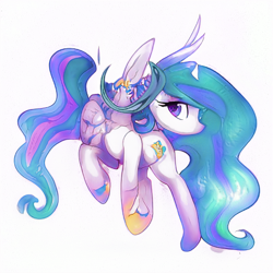Size: 512x512 | Tagged: safe, ai model:aerial, machine learning generated, character:princess celestia, species:alicorn, species:pony, abomination, female, simple background, solo, white background