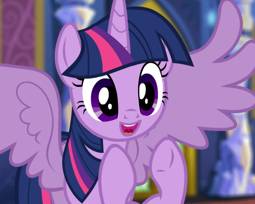 Size: 500x400 | Tagged: safe, artist:rabidpepper, character:twilight sparkle, character:twilight sparkle (alicorn), species:alicorn, species:pony, :d, animated, bipedal, clapping, clapping ponies, cute, female, happy, hooves together, i can't believe it's not hasbro studios, looking at you, mare, open mouth, reaction image, show accurate, smiling, solo, spread wings, twiabetes, underhoof, uvula, wings