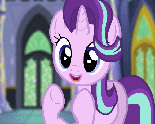 Size: 500x400 | Tagged: safe, alternate version, artist:rabidpepper, derpibooru original, character:starlight glimmer, species:pony, species:unicorn, :d, animated, bipedal, clapping, clapping ponies, cute, female, gif, glim glam, glimmerbetes, happy, hooves together, i can't believe it's not hasbro studios, looking at you, mare, open mouth, reaction gif, reaction image, show accurate, smiling, solo, twilight's castle, underhoof, uvula