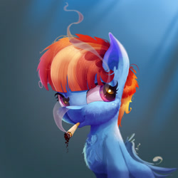 Size: 2048x2048 | Tagged: safe, artist:tony-retro, character:windy whistles, species:pegasus, species:pony, chest fluff, cigarette, female, folded wings, looking sideways, mare, smiling, smoking, smug, solo, three quarter view, tobacco, wings
