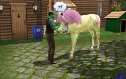 Size: 1440x896 | Tagged: safe, artist:bhiggo, character:fluttershy, hoers, horse, orc, pets, the sims, the sims 3, the sims 3 pets, wingless