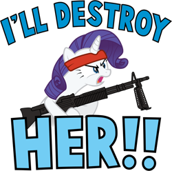 Size: 898x890 | Tagged: safe, artist:sirhcx, character:rarity, species:pony, species:unicorn, angry, crossover, female, gun, headband, holding, i'll destroy her, m60, machine gun, mare, open mouth, quote, rambo, simple background, solo, transparent background, weapon