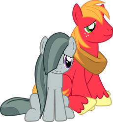 Size: 3607x3924 | Tagged: safe, artist:timelordomega, character:big mcintosh, character:marble pie, species:earth pony, species:pony, ship:marblemac, episode:hearthbreakers, g4, my little pony: friendship is magic, cute, female, hair over one eye, macabetes, male, marblebetes, mare, shipping, simple background, sitting, smiling, stallion, straight, transparent background, vector