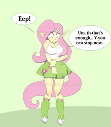 Size: 800x914 | Tagged: dead source, safe, artist:peribooty, character:fluttershy, my little pony:equestria girls, breast expansion, breasts, deviantart watermark, elf ears, growth, incentive drive, obtrusive watermark, tail, watermark