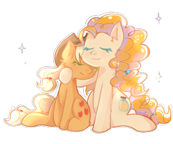 Size: 1200x1000 | Tagged: safe, alternate version, artist:whiskyice, character:applejack, character:pear butter, species:earth pony, species:pony, background removed, eyes closed, female, mare, mother and daughter, simple background, transparent background