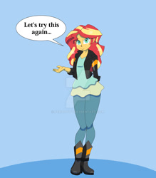 Size: 1024x1170 | Tagged: dead source, safe, artist:peribooty, character:sunset shimmer, my little pony:equestria girls, dialogue, female, incentive drive, looking at you, obtrusive watermark, solo, speech bubble, watermark