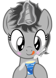 Size: 765x1071 | Tagged: safe, artist:darkstorm619, oc, oc:dossier, species:pony, species:unicorn, fanfic:shadow of equestria, blushing, condensed milk, female, food, holding, levitation, magic, simple background, solo, spoon, telekinesis, transparent background