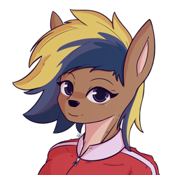 Size: 1000x1000 | Tagged: safe, artist:phi, oc, oc only, species:anthro, species:deer, anthro oc, clothing, female, looking at you, multicolored hair, simple background, solo, tracksuit, transparent background