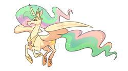 Size: 3840x2115 | Tagged: safe, artist:janegumball, character:princess celestia, species:alicorn, species:pony, female, flying, hoers, horse, lidded eyes, mare, princess celestia is a horse, simple background, solo, white background, wings