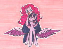 Size: 1280x997 | Tagged: safe, artist:draw1709, character:pinkie pie, character:twilight sparkle, character:twilight sparkle (alicorn), species:alicorn, species:pony, ship:twinkie, female, hug, lesbian, shipping, traditional art
