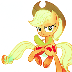Size: 512x512 | Tagged: safe, ai model:aerial, machine learning generated, character:applejack, species:pony, anatomically incorrect, applejack's hat, clothing, cowboy hat, hat, incorrect leg anatomy, scrunchy face, wat