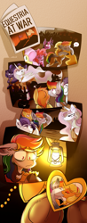Size: 1920x4894 | Tagged: safe, artist:olivecow, character:applejack, character:fluttershy, character:pinkie pie, character:princess celestia, character:princess luna, character:rainbow dash, character:twilight sparkle, character:twilight sparkle (alicorn), species:alicorn, species:earth pony, species:pegasus, species:pony, comic:no matter the distance, ship:appledash, comic, female, hug, lesbian, locket, newspaper, shipping