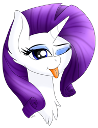 Size: 1061x1378 | Tagged: safe, artist:monsoonvisionz, character:rarity, species:pony, species:unicorn, blep, chest fluff, cute, ear fluff, female, mare, one eye closed, raribetes, simple background, solo, tongue out, transparent background, wink