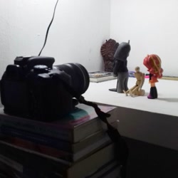Size: 1080x1080 | Tagged: safe, artist:ange91970, character:marble pie, character:sunset shimmer, my little pony:equestria girls, bipedal, camera, choker, craft, doll, equestria girls minis, female, figurine, lonely inky, photo, sculpture, solo, toy