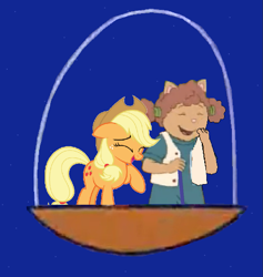 Size: 903x954 | Tagged: safe, artist:guihercharly, character:applejack, arthur, crossover, driving, glass dome, laughing, space, space pod, sue ellen armstrong, the jetsons