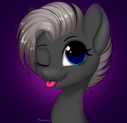 Size: 4887x4752 | Tagged: safe, artist:bestiary, oc, oc:masque, species:pegasus, species:pony, absurd resolution, bust, commission, female, mare, one eye closed, simple background, solo, tongue out, wink, ych result
