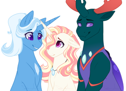 Size: 3608x2600 | Tagged: safe, artist:purplegrim40, character:pharynx, character:prince pharynx, character:trixie, oc, parent:pharynx, parent:trixie, parents:phartrix, species:changeling, species:changepony, species:reformed changeling, family, fanfic in the description, hybrid, interspecies offspring, offspring, phartrix, simple background, white background