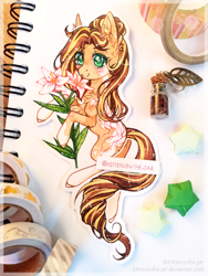 Size: 2976x3968 | Tagged: safe, artist:kitten-in-the-jar, oc, oc:radiant valor, species:earth pony, species:pony, female, flower, lily (flower), mare, solo, traditional art