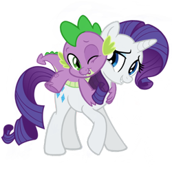 Size: 1136x1136 | Tagged: safe, artist:georgegarza01, character:rarity, character:spike, species:dragon, species:pony, ship:sparity, cute, dragons riding ponies, female, hug, love, male, one eye closed, riding, shipping, shipping fuel, simple background, smiling, straight, transparent background, vector