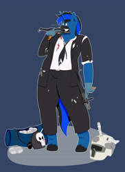 Size: 3200x4400 | Tagged: safe, artist:charlyc1995, oc, oc only, oc:dr meem, species:anthro, species:pony, species:unicorn, bag, blood, clothing, drugs, helmet, loot bag, mask, payday 2, suit, weapon