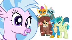 Size: 3840x2160 | Tagged: safe, artist:nightfueled, character:gallus, character:ocellus, character:sandbar, character:silverstream, character:smolder, character:yona, species:changeling, species:classical hippogriff, species:dragon, species:earth pony, species:griffon, species:hippogriff, species:pony, species:reformed changeling, species:yak, bow, cloven hooves, cute, diaocelles, diastreamies, dragoness, female, gallabetes, hair bow, jewelry, looking at you, male, monkey swings, necklace, photo, sandabetes, selfie, simple background, smiling, smolderbetes, solo focus, student six, teenager, white background, yonadorable, youtube link