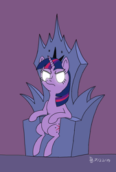 Size: 1300x1920 | Tagged: safe, artist:darkdabula, character:twilight sparkle, character:twilight sparkle (unicorn), species:pony, species:unicorn, newbie artist training grounds, episode:the beginning of the end, g4, my little pony: friendship is magic, atg 2019, female, friendship throne, glowing eyes, solo, throne, tyrant sparkle
