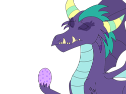 Size: 960x720 | Tagged: safe, artist:damiranc1, character:gaius, character:spike, species:dragon, claws, egg, eyes closed, father and son, former dragon lord gaius, headcanon, male, simple background, spike's egg, spread wings, transparent background, trap, wings
