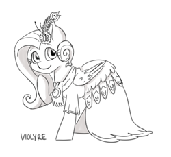 Size: 1280x1173 | Tagged: safe, artist:violyre, artist:violyreart, character:fluttershy, species:pegasus, species:pony, episode:make new friends but keep discord, g4, my little pony: friendship is magic, clothing, dress, gala, gala dress, grand galloping gala, shaded sketch, sketch