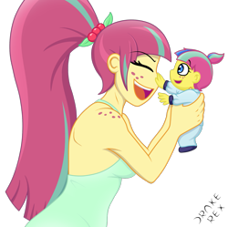 Size: 1507x1500 | Tagged: safe, artist:drake-rex, character:sour sweet, oc, oc:citrus flare, parent:sour sweet, parents:canon x oc, my little pony:equestria girls, baby, boop, commission, cute, female, freckles, happy, laughing, long hair, momma sour sweet, mother, mother and daughter, offspring, parent:oc:sparks, parents:sourks, shoulder freckles, sourbetes