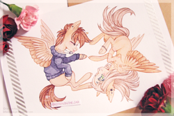 Size: 3264x2176 | Tagged: safe, artist:kitten-in-the-jar, oc, oc only, species:pegasus, species:pony, clothing, female, hoodie, mare, tongue out, traditional art