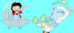 Size: 1035x460 | Tagged: safe, artist:guihercharly, character:rainbow dash, astrodash, astronaut, clothing, costume, crossover, dragon tales, emmy, glass dome, laughing, space car, space suit, spaceship, wiggling fingers