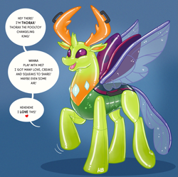 Size: 1243x1239 | Tagged: safe, artist:hornbuckle, character:thorax, species:changeling, species:reformed changeling, changeling king, female to male, human to changeling, inflatable, inflatable pony, inflatable toy, latex, male, pool toy, pooltoy pony, rule 63, solo, transformation, transformation sequence, transgender transformation