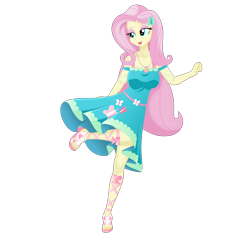 Size: 5000x4923 | Tagged: safe, artist:silvertongue, character:fluttershy, my little pony:equestria girls, adorasexy, beautiful, beautisexy, breasts, busty fluttershy, clothing, cute, dress, feet, female, flowing hair, geode of fauna, graceful, lidded eyes, magical geodes, majestic, nail polish, open mouth, raised leg, sandals, schrödinger's pantsu, sexy, shyabetes, simple background, solo, standing, standing on one leg, toenail polish, toenails, toes, transparent background
