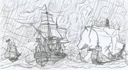 Size: 2184x1204 | Tagged: safe, artist:newman134, my little pony:equestria girls, 18th century, boat, lightning, location, lore in description, no characters, no pony, ocean, pirate ship, rain, ship, storm, traditional art