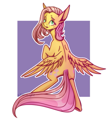 Size: 801x891 | Tagged: safe, artist:lilith1light, character:fluttershy, species:pegasus, species:pony, crying, female, head turn, looking at you, looking back, looking back at you, mare, open mouth, outline, sad, solo, spread wings, teary eyes, white outline, wings, wings down