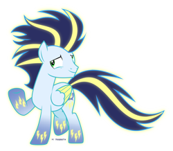 Size: 956x835 | Tagged: safe, artist:tigerbeetle, character:soarin', species:pegasus, species:pony, colored hooves, glowing mane, glowing tail, happy, joyful, lightly watermarked, male, rainbow power, rainbow power-ified, simple background, solo, stallion, transparent background, vector, watermark