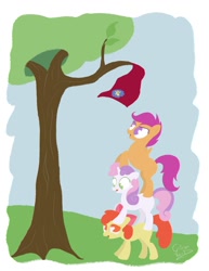 Size: 900x1164 | Tagged: safe, artist:citron--vert, character:apple bloom, character:scootaloo, character:sweetie belle, pile, scootaloo can't fly, tree