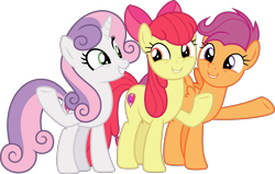 Size: 7103x4526 | Tagged: safe, artist:timeymarey007, character:apple bloom, character:scootaloo, character:sweetie belle, species:earth pony, species:pegasus, species:pony, species:unicorn, episode:growing up is hard to do, g4, my little pony: friendship is magic, .svg available, absurd resolution, cutie mark, cutie mark crusaders, older, older apple bloom, older cmc, older scootaloo, older sweetie belle, raised hoof, simple background, smiling, the cmc's cutie marks, transparent background, underhoof, vector